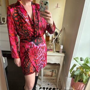 Pink Leopard Print Shirt Dress